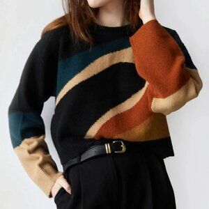 Oak + Fort Intarsia Knit Sweater – Multicolor | Size S